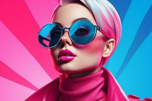 a woman wearing sunglasses and a pink jacket generative ai photo