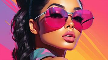 a woman wearing sunglasses and a pink top generative ai photo
