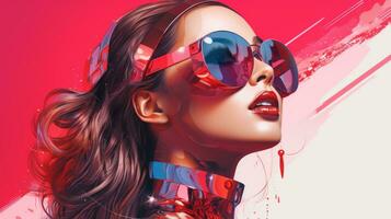 a woman wearing sunglasses and a red and pink background generative ai photo