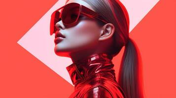 a woman wearing sunglasses and a red dress generative ai photo