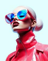 a woman wearing sunglasses and a red jacket generative ai photo