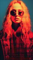 a woman wearing sunglasses and a red scarf generative ai photo