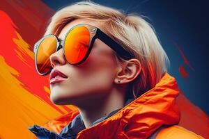 a woman wearing sunglasses and an orange jacket generative ai photo