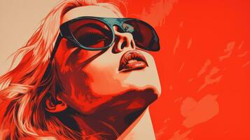 a woman wearing sunglasses on an orange background generative ai photo