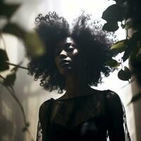 a woman with an afro in the sunlight generative ai photo