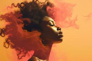 a woman with an afro in front of an orange background generative ai photo