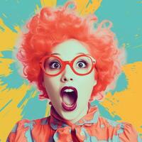 a woman with an orange wig and red glasses generative ai photo