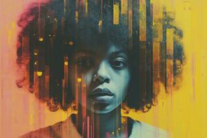 a woman with an afro in front of a colorful background generative ai photo