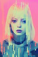 a woman with blonde hair and a pink background generative ai photo