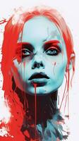 a woman with blood dripping down her face generative ai photo
