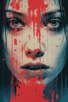 a woman with blood dripping down her face in the movie poster generative ai photo