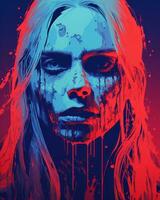a woman with blood dripping down her face generative ai photo