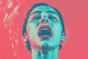a woman with blood dripping from her mouth generative ai photo