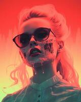 a woman with blood on her face and glasses generative ai photo