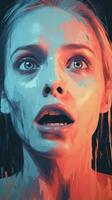 a woman with blood on her face is shown in an art style generative ai photo