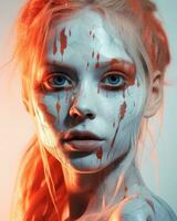 a woman with blood on her face generative ai photo