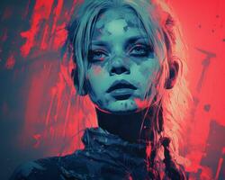 a woman with blood splattered on her face generative ai photo