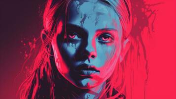 a woman with blood splattered on her face generative ai photo