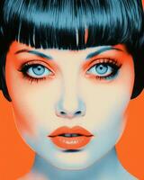 a woman with blue eyes and black hair generative ai photo