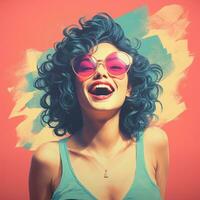 a woman with blue hair and sunglasses is laughing generative ai photo