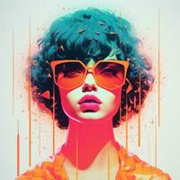 a woman with bright blue hair and bright orange sunglasses generative ai photo