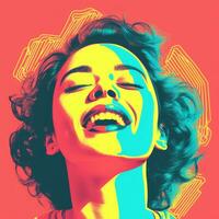 a woman with bright colors on her face generative ai photo