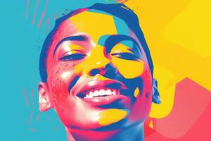 a woman with bright colors on her face generative ai photo