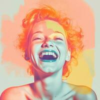 a woman with bright orange hair is laughing generative ai photo