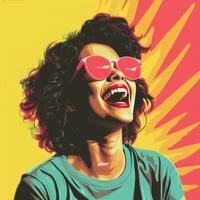 a woman with bright pink sunglasses and a smile on her face generative ai photo