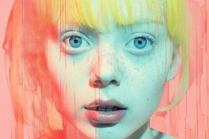 a woman with bright hair and blue eyes generative ai photo