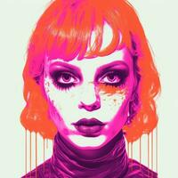 a woman with bright red hair and black makeup generative ai photo