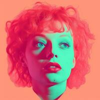 a woman with bright red hair and blue eyes generative ai photo