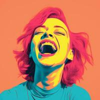 a woman with bright red hair is laughing generative ai photo