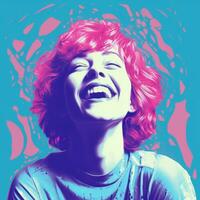 a woman with bright red hair is laughing generative ai photo