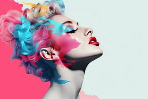 a woman with colorful hair and makeup generative ai photo