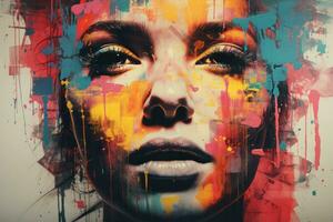a woman with colorful paint splatters on her face generative ai photo