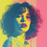 a woman with curly hair and bright colors generative ai photo