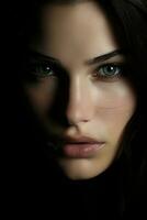 a woman with dark hair and green eyes generative ai photo