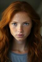 a woman with freckles on her face generative ai photo