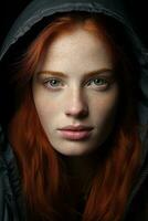 a woman with freckles on her face generative ai photo