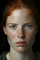 a woman with freckles on her face generative ai photo