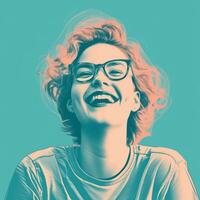 a woman with glasses and a smile on her face generative ai photo