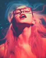 a woman with glasses and pink hair generative ai photo