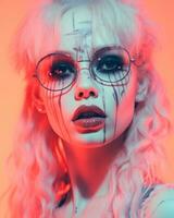 a woman with glasses and makeup on her face generative ai photo
