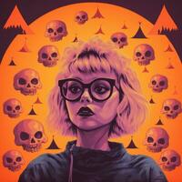 a woman with glasses and skulls in the background generative ai photo