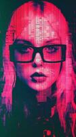 a woman with glasses in front of a computer screen generative ai photo