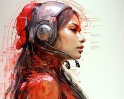 a woman with headphones on her head generative ai photo