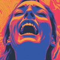 a woman with her mouth open in front of a colorful background generative ai photo