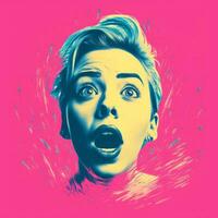 a woman with her mouth open in front of a pink background generative ai photo
