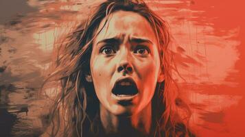a woman with her mouth open in front of a red background generative ai photo